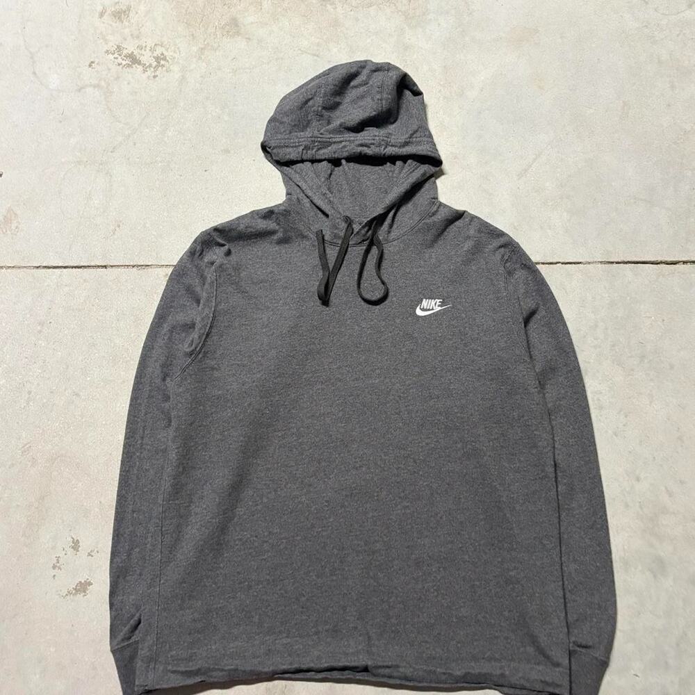 Nike Sportswear Pullover Grey Hoodie Hooded Sweat Embroidered Logo Sz Medium